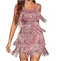 Womens Fashion Sparkly Sequin Dresses Sexy Square Neck Fringe Mini Dress 1920s Party Evening Cocktail Flapper Dresses