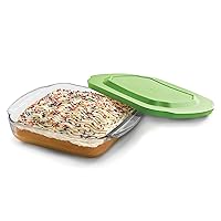 Libbey Baker's Basics Square Glass Casserole Baking Dish with Plastic Lid, 8-inch by 8-inch