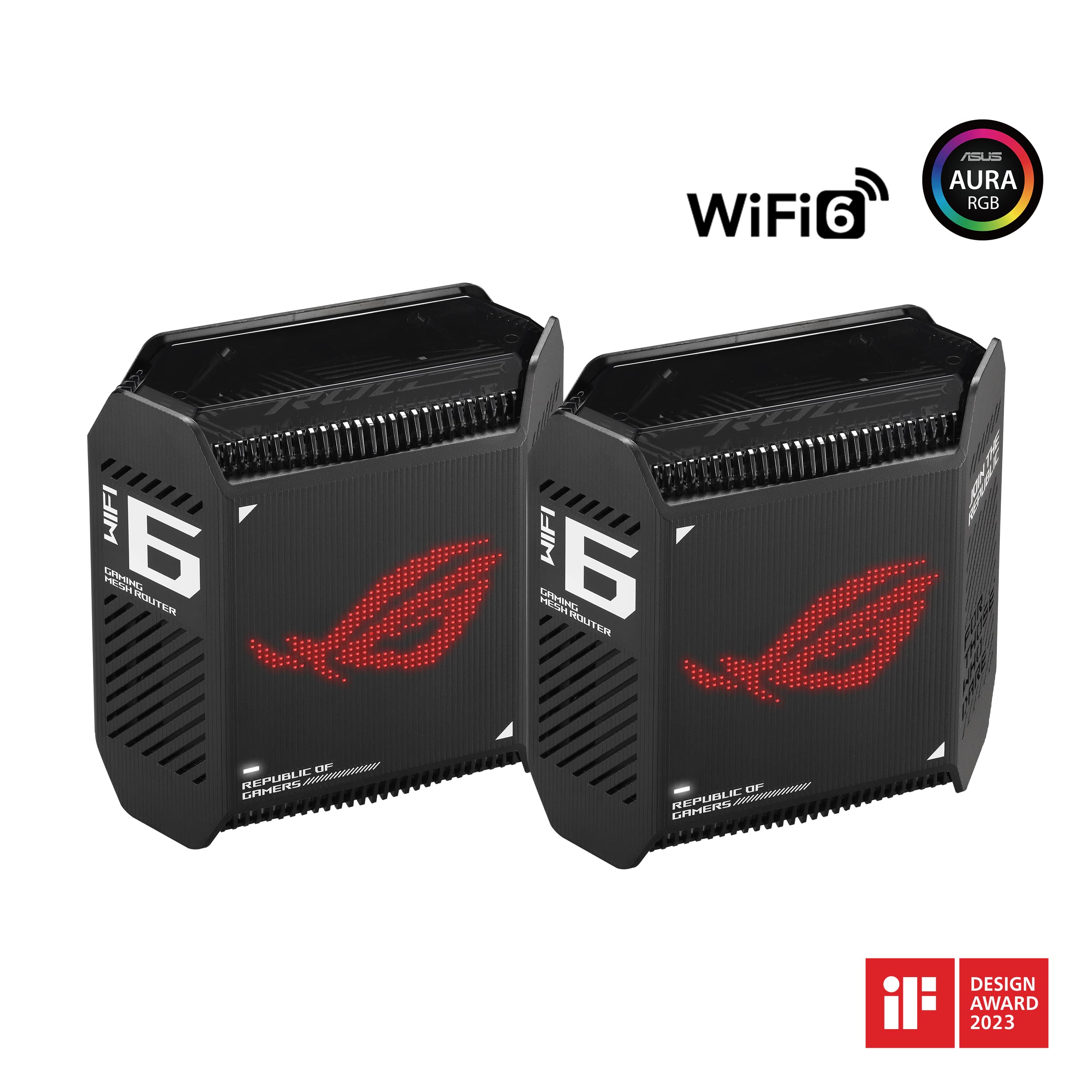 ASUS ROG Rapture GT6 (2PK) Tri-Band WiFi 6 Gaming Mesh WiFi System, Covers up to 5,800 sq ft, 2.5 Gbps Port, Triple-Level Game Acceleration, UNII 4, Free Lifetime Internet Security, Black