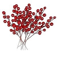 24 pcs Christmas Berries Stems Artificial Red Berry Stems for Christmas Tree Ornaments Crafts Holiday and Home Decor (Red)