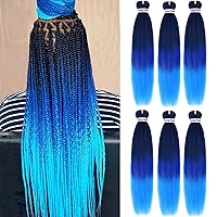 Liang Dian Pre-Stretched Braiding Hair 22 inch 6 packs Hot Water Setting Synthetic Hair Crochet Braiding Hair Extension(mixed black/dark blue/light blue)