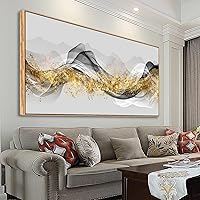 Wall Art Modern light Luxury Abstract Gold ink Landscape Canvas Wall Art for Living Room and Bedroom, Color Pictures, Artwork Home Decor Canvas Print Wall Decor Ready to Hang, 20x40inch (Framed)