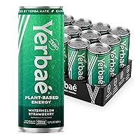 Yerbae Energy Beverage, Watermelon Strawberry, slim 12oz Cans, 120mg Caffeine, 0 Sugar, 0 Calories, 0 Carbs, Energized by Yerba Mate, Plant-Based, Healthy Alternative to Sugary Drinks, (12 Pack)