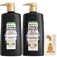 Whole Blends Black Charcoal & Nigella Flower Oil Rebalancing Shampoo and Conditioner Set for Greasy Scalp & Dry Ends with Sample, 26.6 Fl Oz, 1 Kit (Packaging May Vary)
