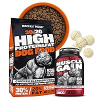 Bully Max High Protein Dry Dog Food & Chewable Tablets Bundle for Muscle Building - Ultimate Canine Muscle Gain Supplement for Puppy, Adult Dogs, Small & Large Breeds - 5 lbs Dog Food & 60 Tabs
