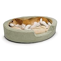 K&H Pet Products Thermo-Snuggly Sleeper Heated Bolster Pet Bed, Cuddler Bed for Dogs & Cats, Medium 26 X 20 X 5 Inches Sage/Tan