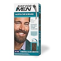 Just For Men Mustache & Beard, Beard Dye for Men with Brush Included for Easy Application, With Biotin Aloe and Coconut Oil for Healthy Facial Hair - Medium-Dark Brown, M-40, Pack of 1