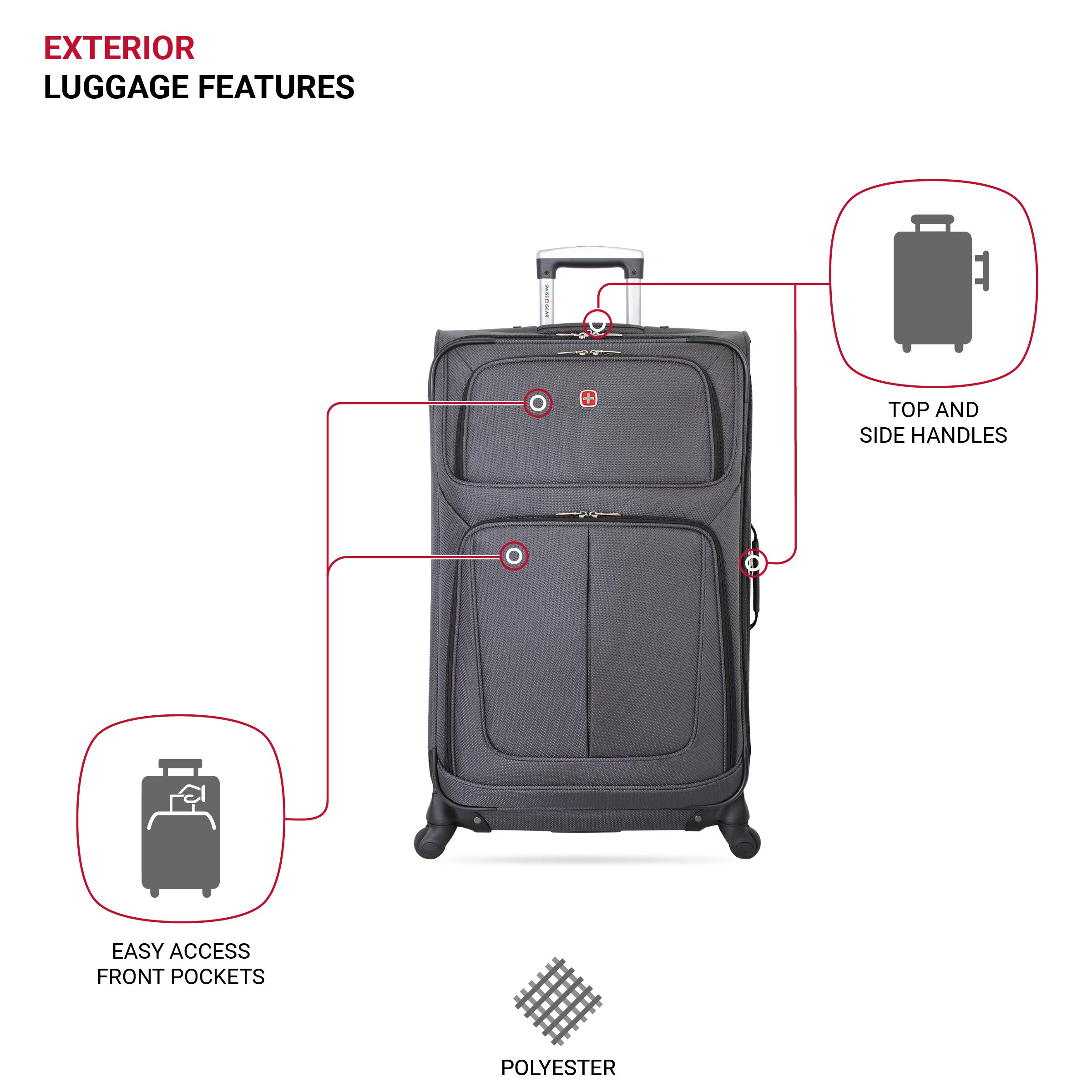 SwissGear Sion Softside Expandable Roller Luggage, Dark Grey, 3 Piece Set (21/25/27)