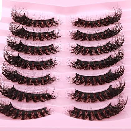 JIMIRE Mink Lashes Fluffy Cat Eye Lashes Wispy 6D Volume False Eyelashes that Look Like Extensions Thick Soft Curly Fake Lashes 7 Pairs Pack