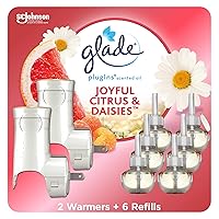 Glade PlugIns Refills Air Freshener Starter Kit, Scented and Essential Oils for Home and Bathroom, Joyful Citrus & Daisies 4.02 Fl Oz, 2 Warmers + 6 Refills