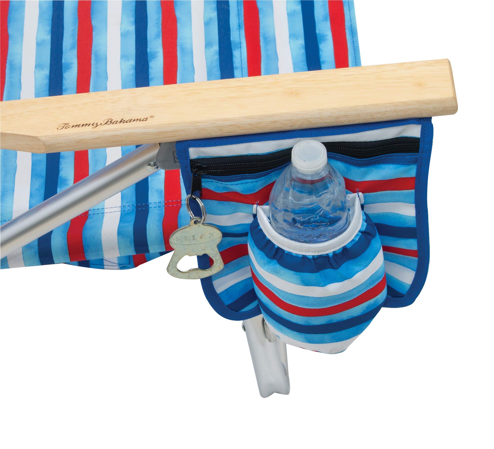 Tommy Bahama 5-Position Classic Lay Flat Folding Backpack Beach Chair, Aluminum , Red, White, and Blue Stripe