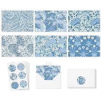 AnyDesign Blue Floral Greeting Cards Vintage Blue Flower Leaves Note Cards with Envelopes Stickers Retro Blank Cards for Birthday Wedding Baby Shower Bridal Shower, 24 Pack, 4 x 6 Inch