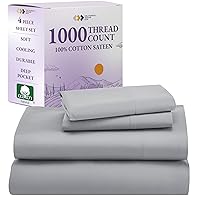 California Design Den Luxury 4 Piece King Size Sheet Set - 1000 Thread Count, 100% Cotton Sateen, Deep Pocket Fitted and Flat Sheets, Includes Pillowcase Set, Soft and Thick Cotton - Light Gray