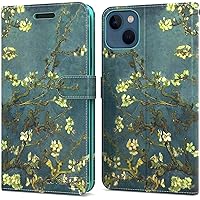 CoverON Pouch for iPhone 14 Plus Wallet Case, RFID Blocking Flip Folio Stand Vegan Leather Phone Cover Sleeve 6 Card Slot Holder Fit Apple iPhone 14 Plus Case - Almond Blossoms Van Gogh