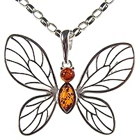 BALTIC AMBER AND STERLING SILVER 925 DESIGNER COGNAC BUTTERFLY PENDANT JEWELLERY JEWELRY (NO CHAIN)