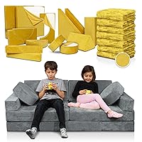 Lunix LX15 14pcs Modular Kids Play Couch for Boys and Girls - Gray + Replacement Cover Set - Yellow