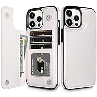HianDier for iPhone 15 Pro Max Phone Case with Card Holder Wallet Case for Women Men PU Leather Kickstand Protective Case Magnetic Closure Shockproof Case Cover for iPhone 15 Pro Max Case, White