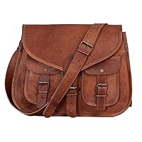 KPL 14 Inch Leather crossbody bags Purse Women Shoulder Bag Satchel Ladies Tote Travel Purse full grain Leather (Tan Brown)