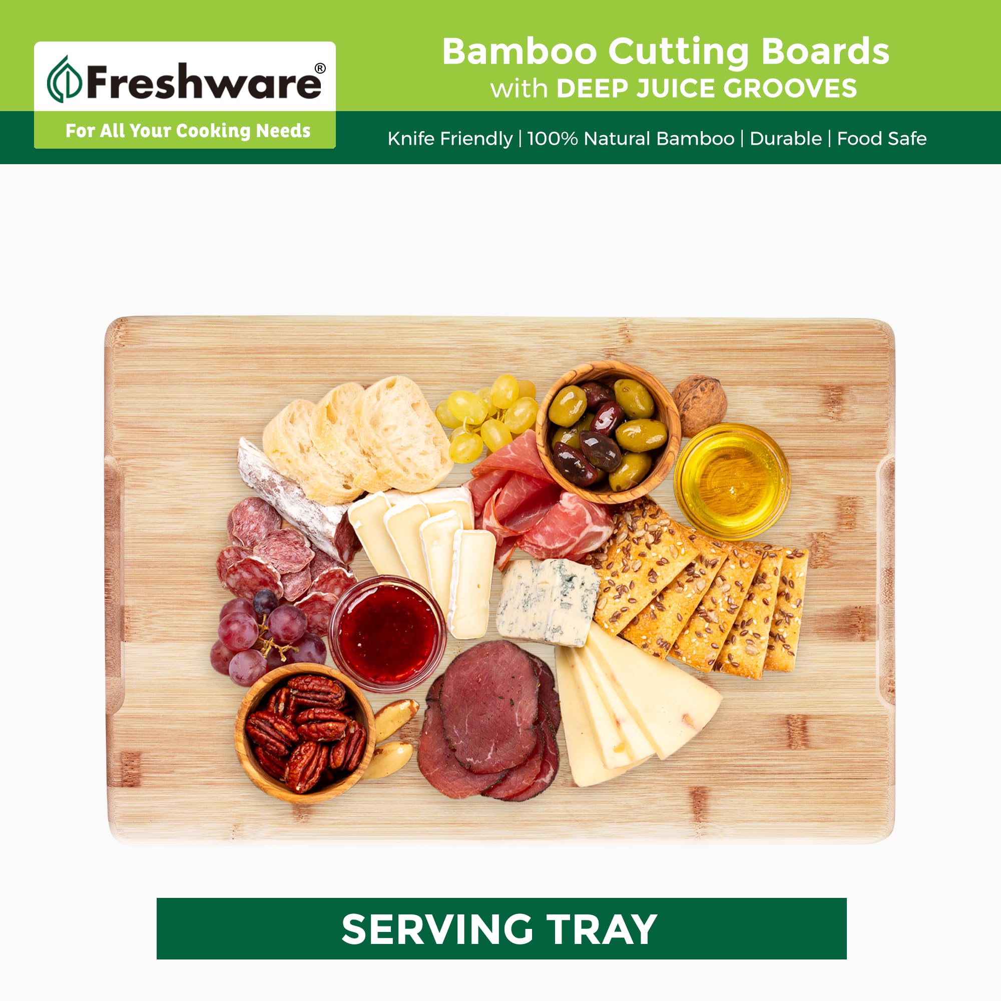 Freshware 24 Inch 3XL Bamboo Cutting Boards for Kitchen, Stove Top Butcher Block, Extra Large Wooden Carving Board for Meat, Veggies, Charcuterie Board with Deep Juice Grooves (3XL, 24x18
