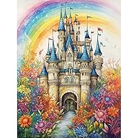 Castle with Flag Diamond Pictures for Adults,5D Sunflowers,Flower DIY Diamond Painting Kits on Canvas Numbering Kit,Watercolor Rainbow Pictures for Home Wall Decor Kid Nordics Gift(12''Wx 16''H)