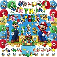 Mario Birthday Party Supplies Decorations Mario Backdrop Banner Cake Topper Balloons for Mario Birthday Party Favors