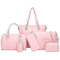 Purses and Handbags for Women Synthetic Leather Tote Crossbody Bags Satchel Purses Set 6pcs