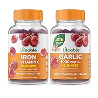 Lifeable Iron with Vitamin C + Garlic 1000mg, Gummies Bundle - Great Tasting, Vitamin Supplement, Gluten Free, GMO Free, Chewable Gummy