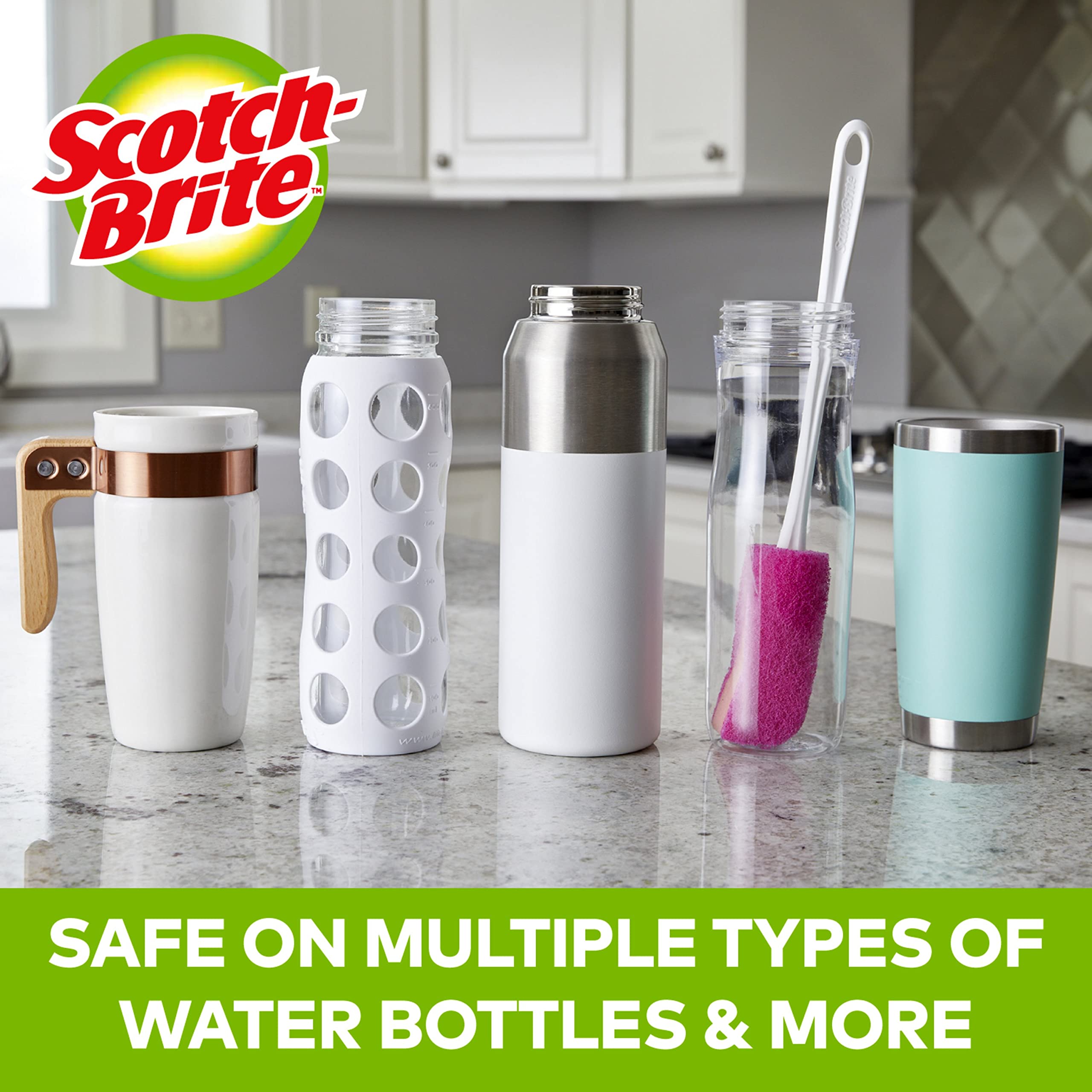 Scotch-Brite Water Bottle Scrubber, Safe On Glass, Plastic and Stainless Steel