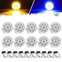 Partsam 10Pcs Dual Revolution 2 inch Round 9LED Marker Light, Amber Side Marker Clearance Lights to Blue Auxiliary Lights for Trailer Truck, Clear Lens,12V, Waterproof
