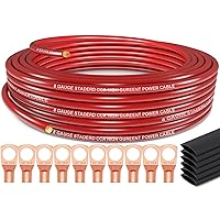 8 Gauge Wire, 50ft Copper Clad Aluminum CAA, Primary Automotive Wire, Car Amplifier Power & Ground Cable, RV Trailer Wiring Welding Cable with Lugs Terminal Connectors and Heat Shrink Tube