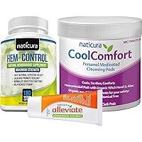 Bundle - Alleviate Natural Hemorrhoid Relief Ointment, Hem-Control Natural Hemorrhoid Supplement (180 Count), and CoolComfort Personal Cleansing Pads (100 Count) - All-Natural, Fast Acting