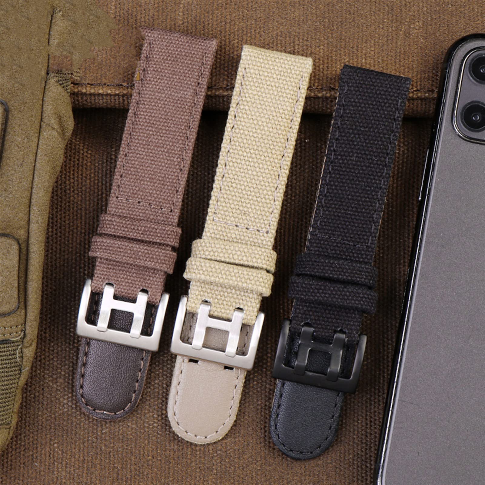 HAODEE for Hamilton Khaki Field Watch h760250/h77616533/h70605963 H68201993 Watch Strap Genuine Leather Nylon Men Watch Band 20mm 22mm (Color : Khaki Black Clasp, Size : 20mm)