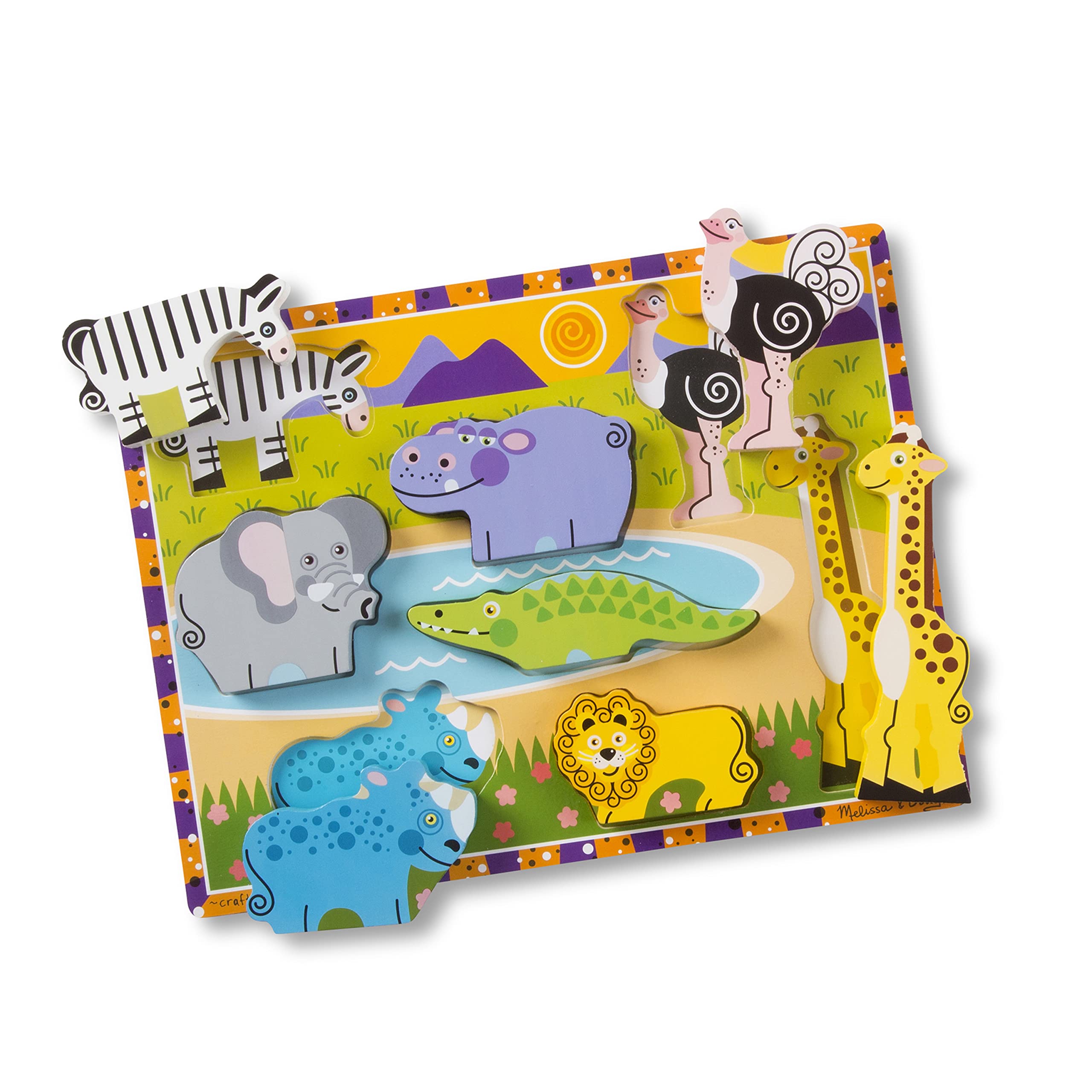 Melissa & Doug Safari Wooden Chunky Puzzle (8 pcs) - Wooden Puzzles for Toddlers, Animal Puzzles For Kids Ages 2+ - FSC-Certified Materials