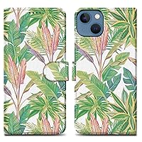 Case Compatible with Apple iPhone 13 - Design Green Rainforest No.8 - Protective Cover with Magnetic Closure, Stand Function and Card Slot
