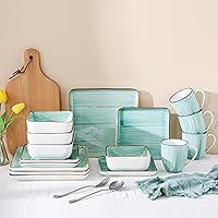 Stone lain Brushed Square Porcelain Dinnerware Set, Service for 4-16 Pieces, Light Green