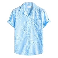 VATPAVE Mens Hawaiian Floral Jacquard Shirts Casual Button Down Short Sleeve Summer Shirts with Pocket
