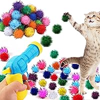 Cat Toy Gun Launcher, 30 Pcs Sparkle Pom Pom Balls for Cat and Cat Ball Launcher, Cat Fetch Toy Gun Shooter, cat Toys for Indoor Cats, Interactive Glitter Pom Pom Balls for Kitty Gifts