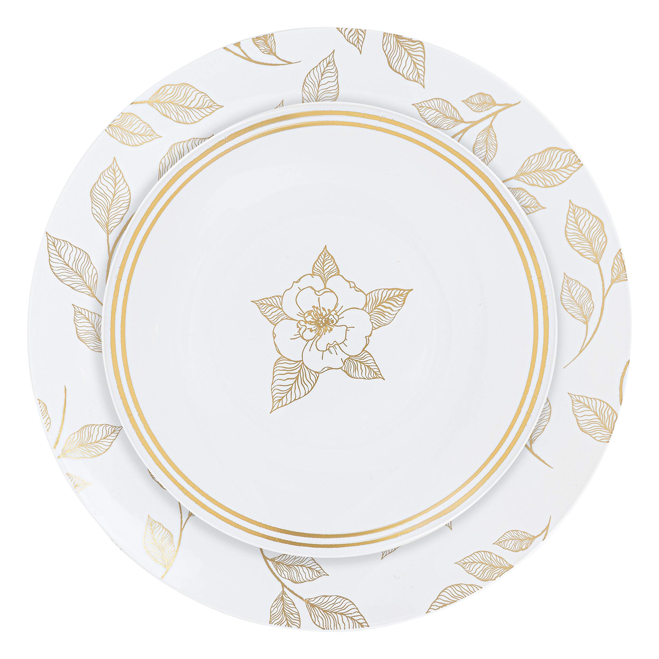 Plasticpro 64 Piece Combo Plate Set includes 32 7'' inch Plates & 32 10'' inch Plates White Plastic Botanic Floral Design Party Pla...