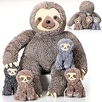 5 Pcs Sloth Stuffed Animals 12.6 Inch Giant Mommy Sloth Plush with 4 Babies Stuffed Animals in Her Belly Plush Cute Sloth Toys for Girls Boys Birthday Baby Shower Party Favor Gifts