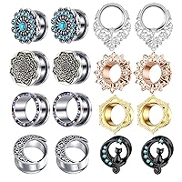 TIANCI FBYJS 8 Pairs Stainless Steel Ear Tunnles Earrings Gauges For Women Cat Body Piercing Plugs Stretcher