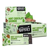 Odyssey Snacks, Prebiotic Gluten Free Protein Bars, Mint Chocolate Brownie, 12 Pack, 16g of Whey Protein, Organic Protein Bars, Low Sugar, Low Carb, Non-GMO, Soy Free, No Sugar Alcohols