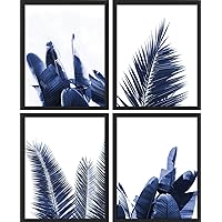 SIGNWIN Framed Navy Blue Tropical Wall Art, Set of 4 Island Palm & Banana Leaf Collage Wall Decor Prints, Nature Wilderness Wall Décor for Living Room, Bedroom - 12