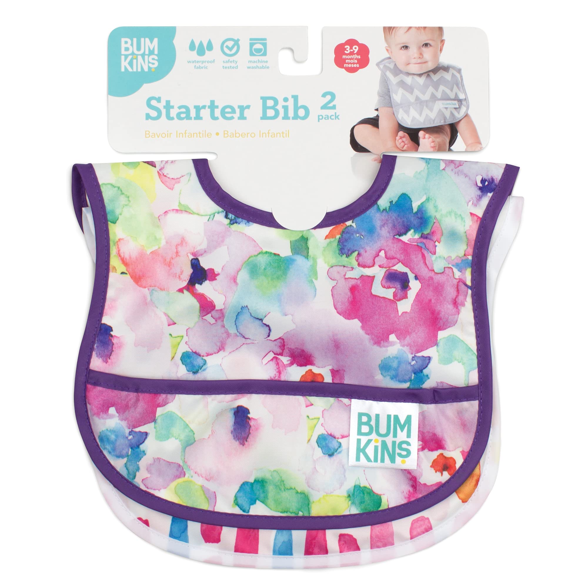 Bumkins Starter Bib, Baby Bib Infant, Waterproof Fabric, Fits Infants and Babies 3-9 Months