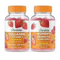 Lifeable Collagen & Vitamin C + Probiotic 10 Billion, Gummies Bundle - Great Tasting, Vitamin Supplement, Gluten Free, GMO Free, Chewable Gummy