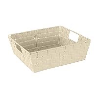 Simplify Large Shelf Woven Strap Tote | Decorative Storage Basket | Built in Handles | Organization | Closet | Bedroom | Bathroom | Nursery | Accessories | Toys | Gifts | 1 Pack | Ivory