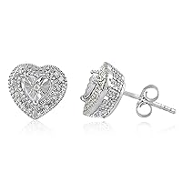 Mother's Day Gift For Her 925 Sterling Silver Diamond Stud Earrings - Solitaire Look, Heart/Round/Square Shape Stud Earrings for Women