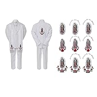 Baby Boy Teen Baptism Formal White Suit Silver Guadalupe on Stole & Back SM-20