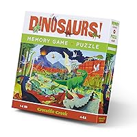 Crocodile Creek - Dinosaurs - 2-in-1 Puzzle + Game Set - 48-Piece Puzzle + 24-Piece Memory / Matching Game - for Ages 4+ - Heavy-Duty Box for Storage - Finished Puzzle is 19” x 13”