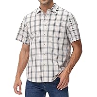 MCEDAR Slim Fit Plaid Button Down Shirts for Men Casual Short Sleeve Checked Shirt with Pocket