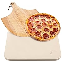 HANS GRILL PIZZA STONE | Rectangular Pizza Stone For Oven Baking & BBQ Grilling With Free Wooden Peel | Extra Large 15 x 12